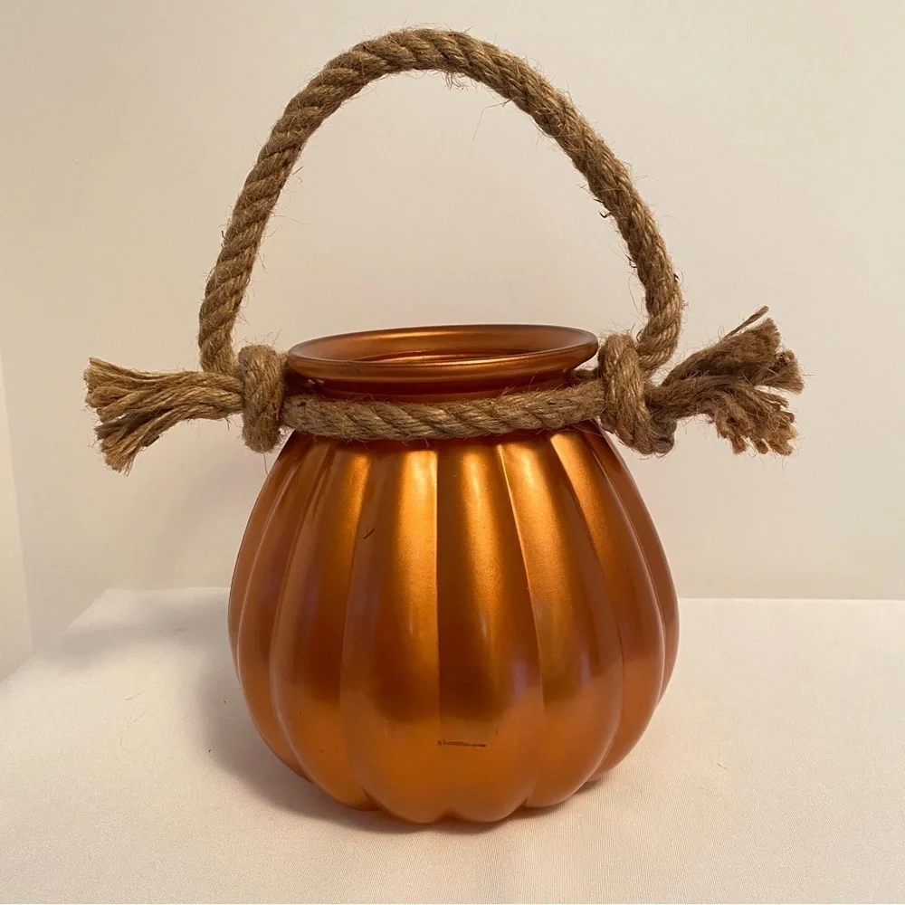 Metallic Orange Pumpkin Rope Handle Vase